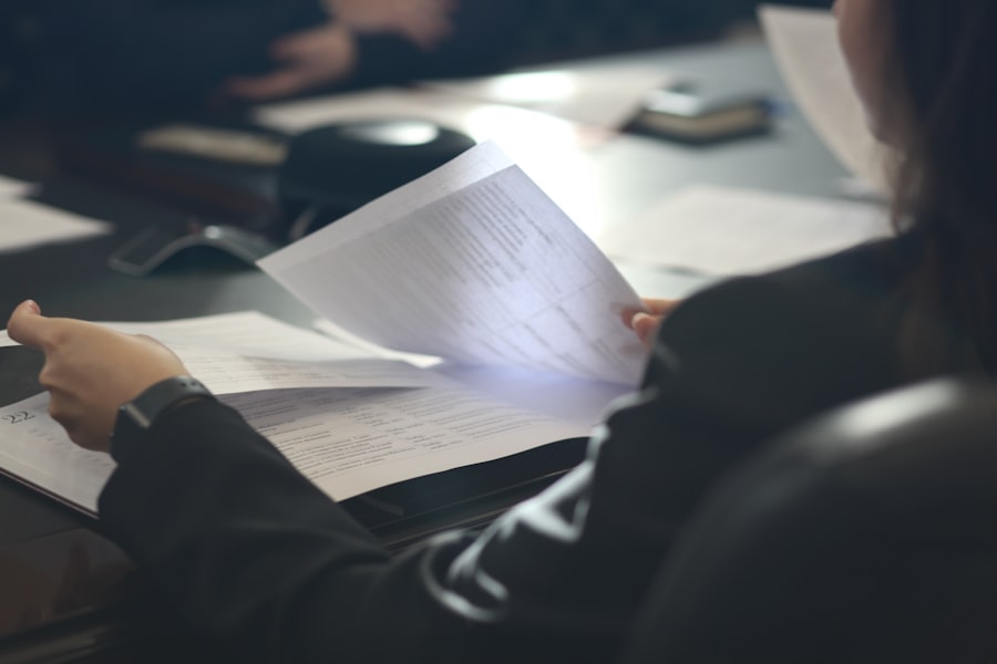 Legal professional reviewing contract documents