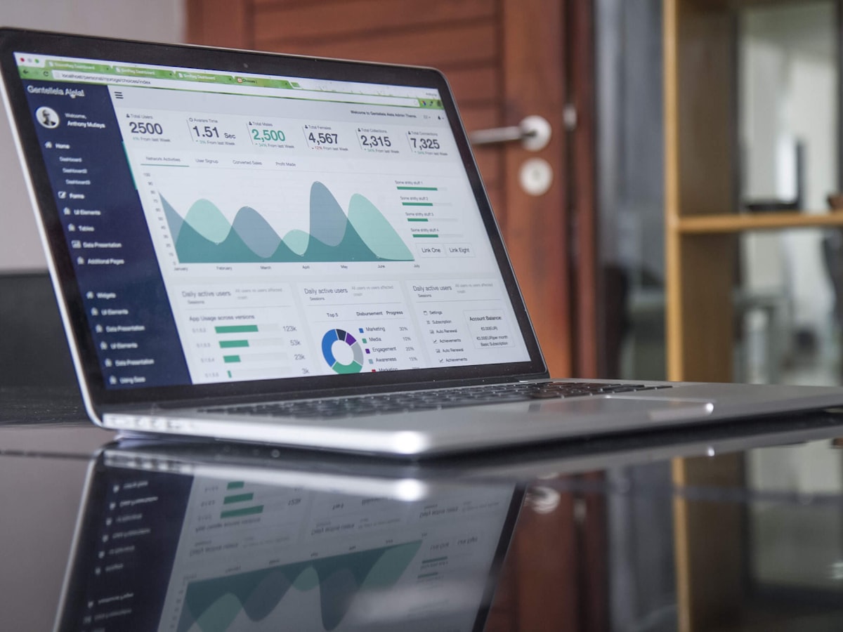 Data analytics dashboard with charts and performance graphs